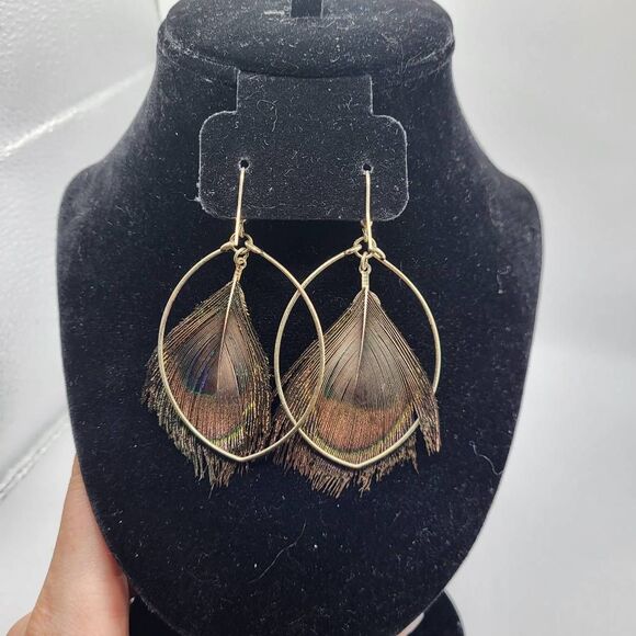NWOT Peacock Feather Earrings - Picture 2 of 2